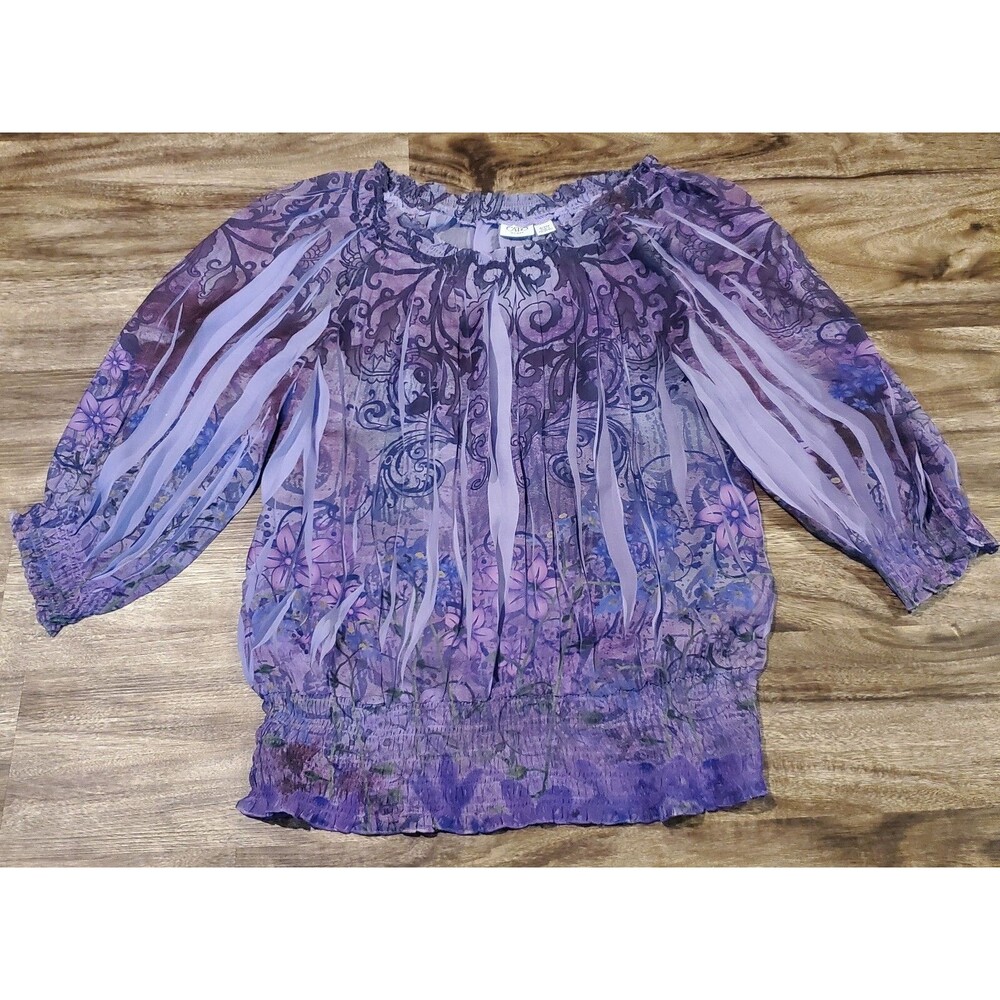 Cato Women's 18/20W Purple Sublimation Blouse Peasant Top Shirt Long Sleeve